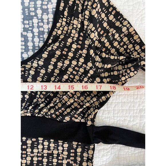 Empire Waist VTG Chic Retro Geometric Polka Dot Pattern Sz L Boho Glam A-line - Picture 7 of 10